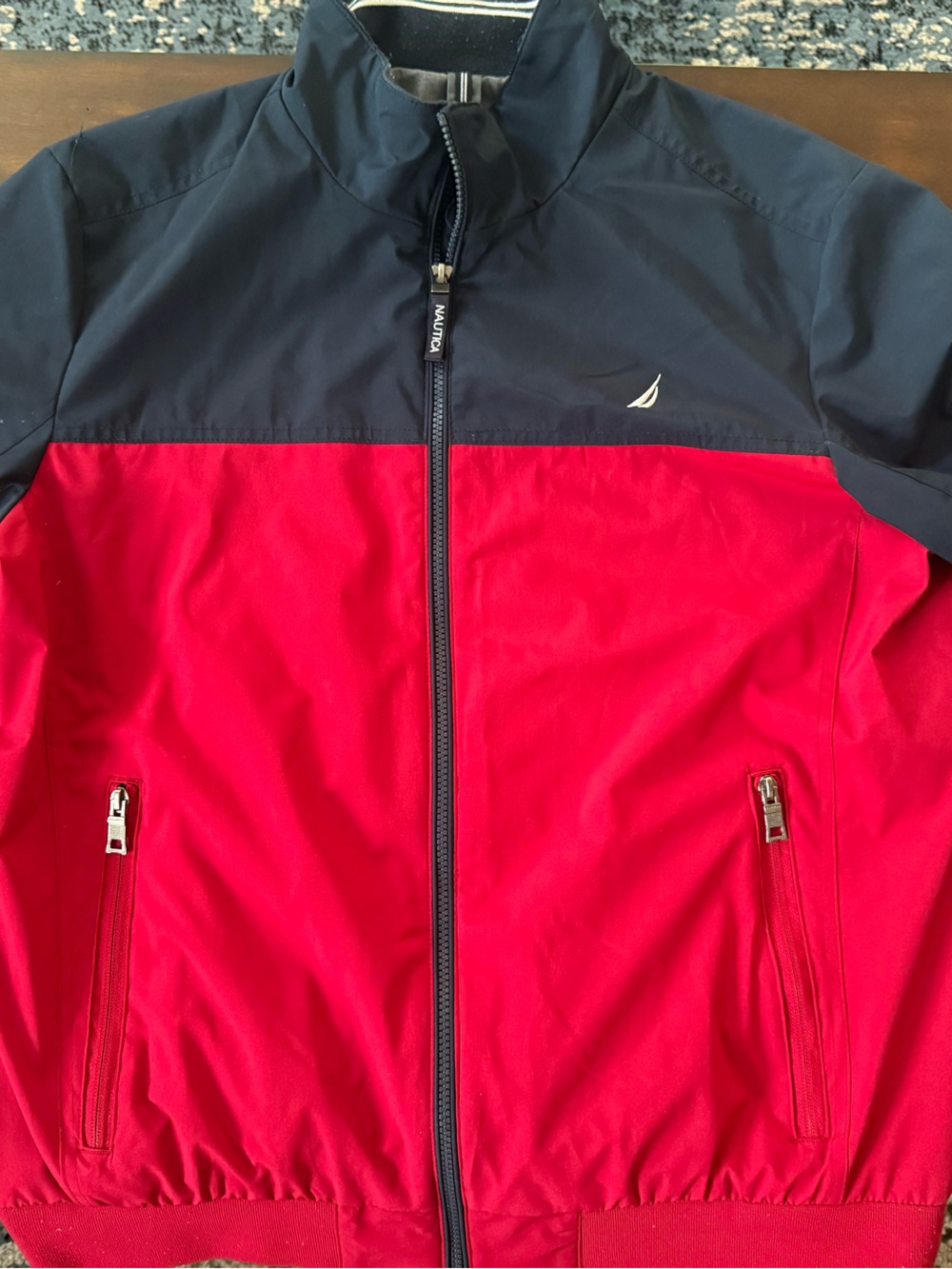 Nautica Men’s Red and Navy Colorblock Bomber Jacket size L